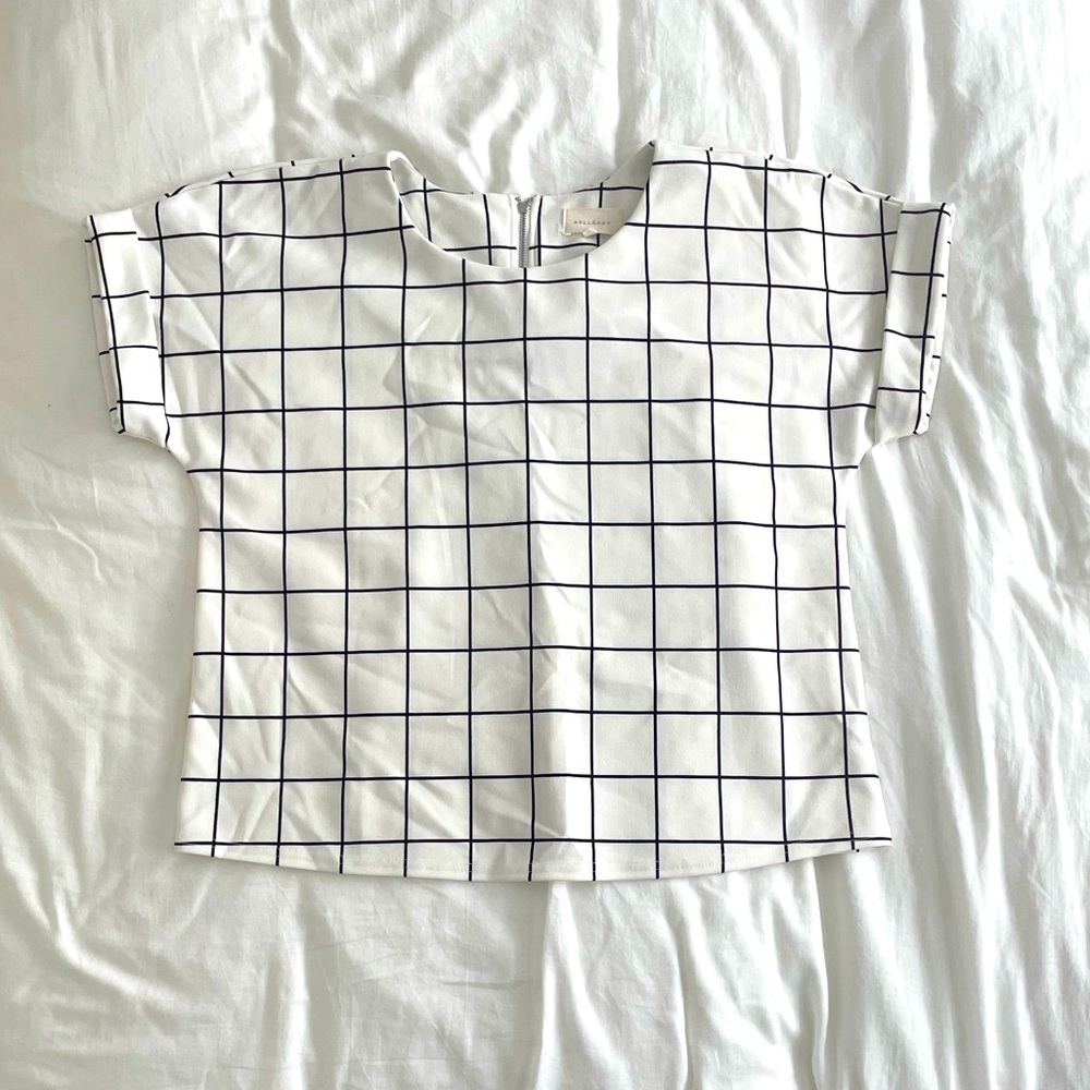 Melloday Blouse S Black & White Grid Plaid